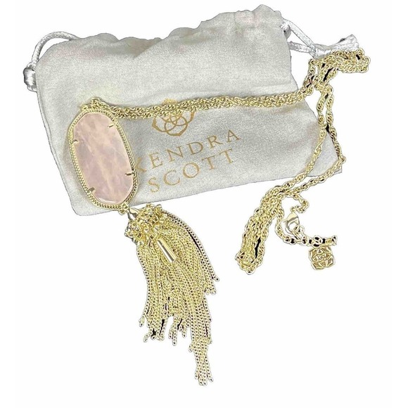 Kendra Scott Rayne Gold Pendant Necklace Mother of Pearl Tassel w/ 20” Chain - Picture 2 of 8